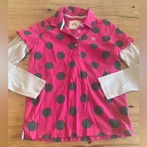 Mini Boden Polka Dot Layered Long Sleeve Cotton Polo Pink Brown Girls 12 Prelove